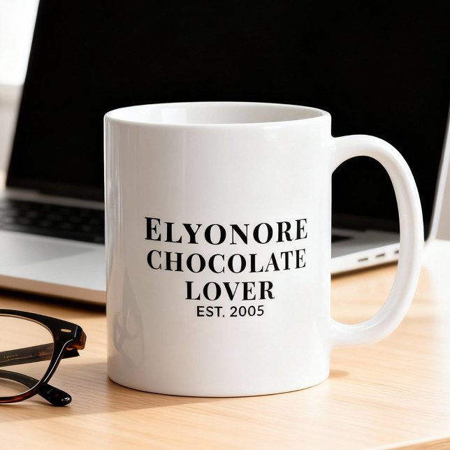 Chocolate Lover Black Script Personalized Name Est Kaffeetasse (Von Creator hochgeladen)