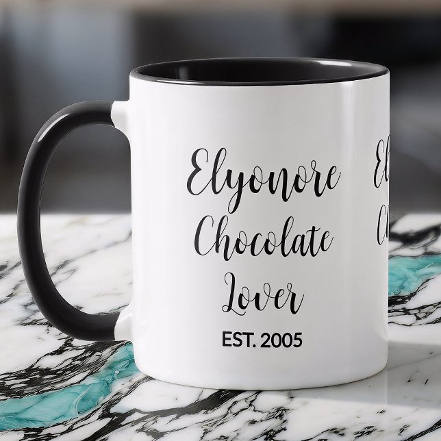 Chocolate Lover Black Script Personalized Name Est Tasse (Von Creator hochgeladen)