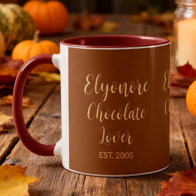 Chocolate Lover Cream Script Personalized Name Est Tasse (Von Creator hochgeladen)