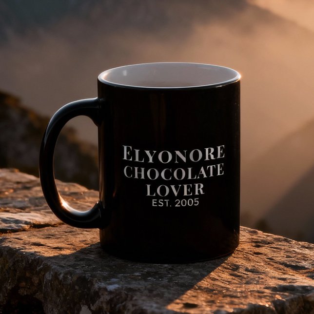 Chocolate Lover White Script Personalized Name Est Kaffeetasse (Von Creator hochgeladen)