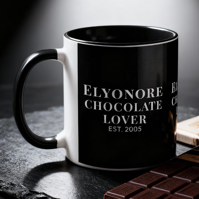 Chocolate Lover White Script Personalized Name Est Tasse (Von Creator hochgeladen)