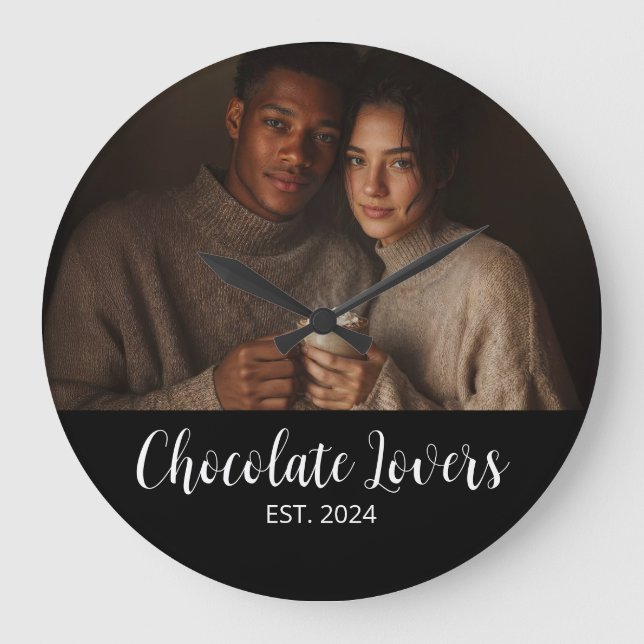 Chocolate Lovers Couple Established Photo Gift Große Wanduhr (Vorderseite)