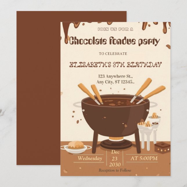 Chocolate Lovers Fondue Party Invitation Einladung (Vorne/Hinten)