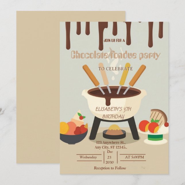 Chocolate Lovers Fondue Party Invitation Einladung (Vorne/Hinten)
