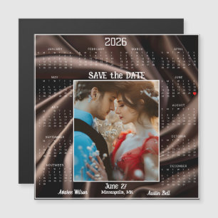 Chocolate Luxus-Satin-Heiratsankündigung Verlobtes Magnetkarte