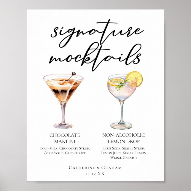 Chocolate Martini Lemon Drop Dessert Mocktail Menu Poster (Vorne)