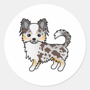 Chocolate Merle Langhaar Chihuahua Cartoon Hund Runder Aufkleber