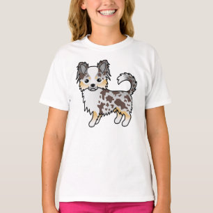Chocolate Merle Langhaar Chihuahua Cartoon Hund T-Shirt