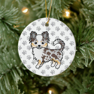 Chocolate Merle Langhaar Chihuahua Hund & Pfoten Keramik Ornament