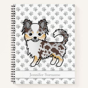 Chocolate Merle Langhaar Chihuahua Hund & Text Notizbuch