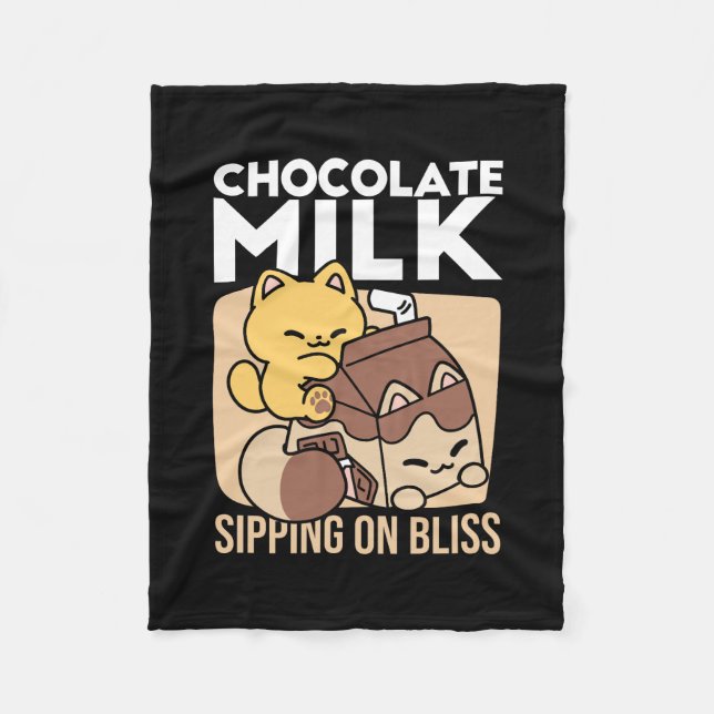 Chocolate Milk Sipping on Bliss – Kawaii Cat Food  Fleecedecke (Vorderseite)