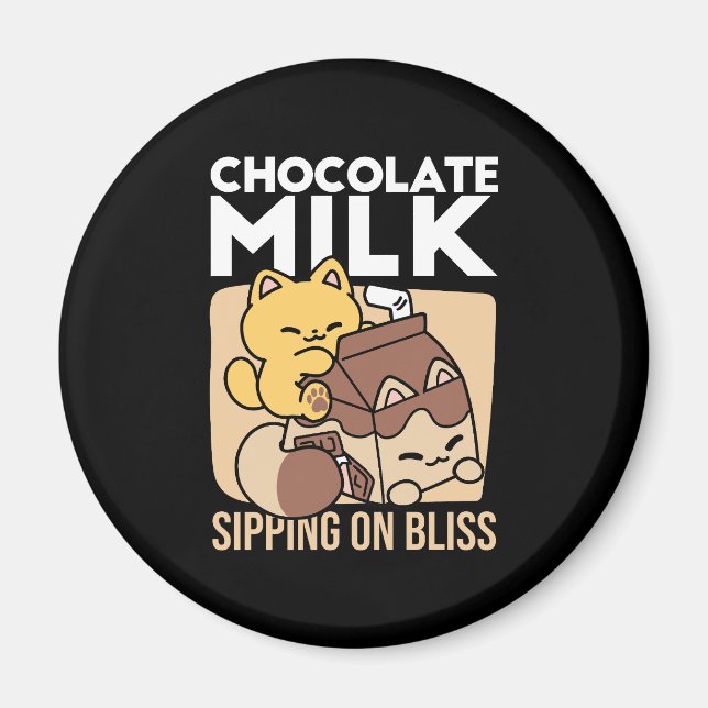 Chocolate Milk Sipping on Bliss – Kawaii Cat Food  Magnet (Vorne)