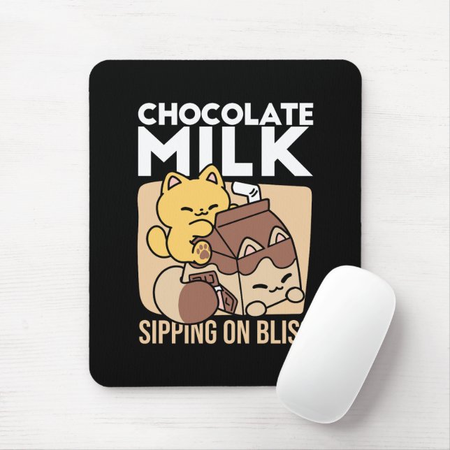 Chocolate Milk Sipping on Bliss – Kawaii Cat Food  Mousepad (Mit Mouse)