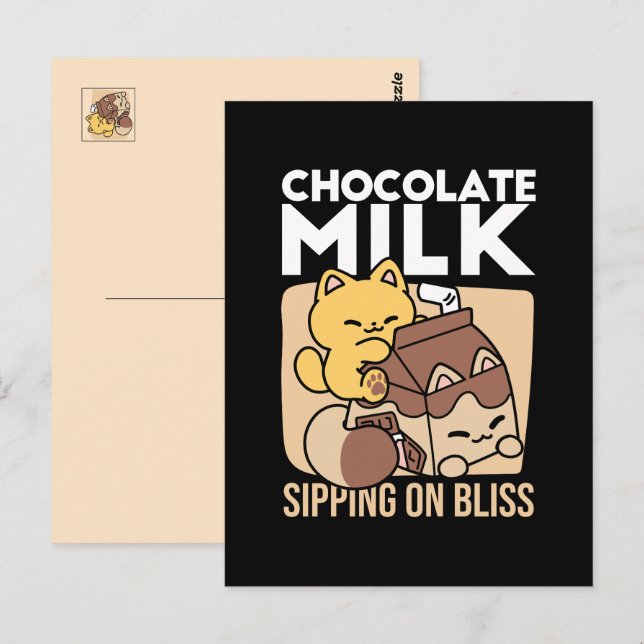 Chocolate Milk Sipping on Bliss – Kawaii Cat Food  Postkarte (Vorne/Hinten)
