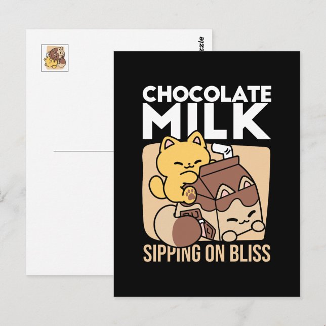 Chocolate Milk Sipping on Bliss – Kawaii Cat Food  Postkarte (Vorne/Hinten)
