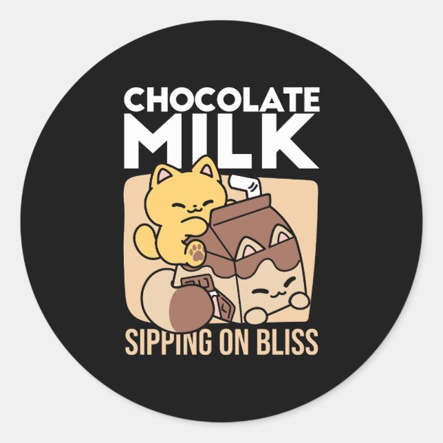 Chocolate Milk Sipping on Bliss – Kawaii Cat Food  Runder Aufkleber (Vorderseite)