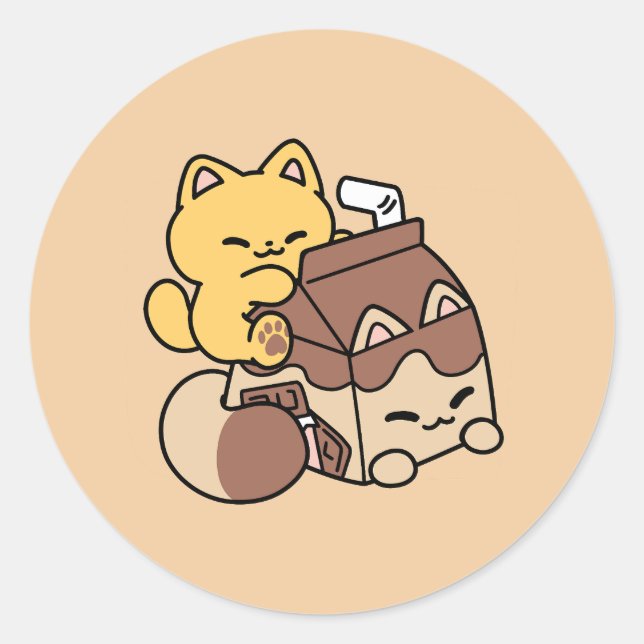 Chocolate Milk Sipping on Bliss – Kawaii Cat Food  Runder Aufkleber (Vorderseite)