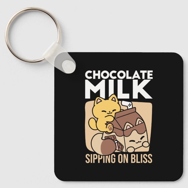 Chocolate Milk Sipping on Bliss – Kawaii Cat Food  Schlüsselanhänger (Vorderseite)