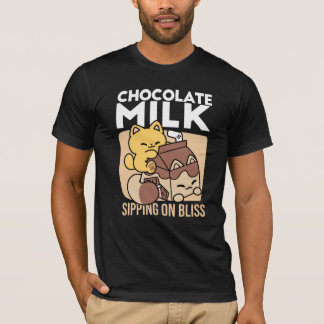 Chocolate Milk Sipping on Bliss – Kawaii Cat Food T-Shirt