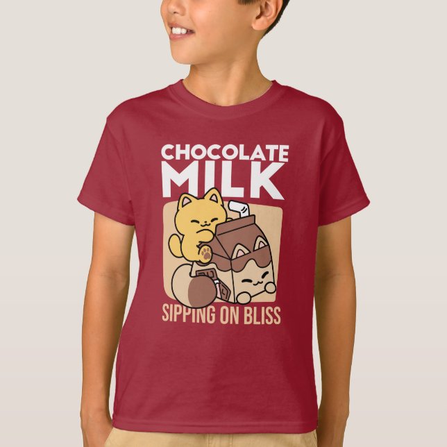 Chocolate Milk Sipping on Bliss – Kawaii Cat Food  T-Shirt (Vorderseite)