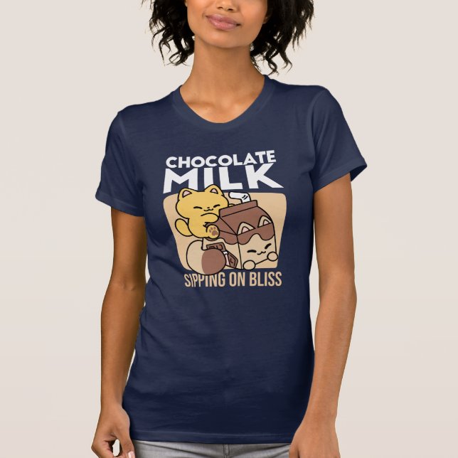 Chocolate Milk Sipping on Bliss – Kawaii Cat Food  T-Shirt (Vorderseite)