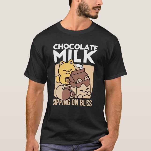 Chocolate Milk Sipping on Bliss – Kawaii Cat Food  T-Shirt (Vorderseite)