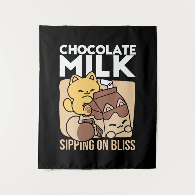 Chocolate Milk Sipping on Bliss – Kawaii Cat Food  Wandteppich (Vorderseite)