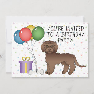 Chocolate Mini Goldendoodle Cartoon-Hund Geburtsta Einladung