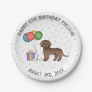 Chocolate Mini Goldendoodle Cartoon-Hund Geburtsta Pappteller
