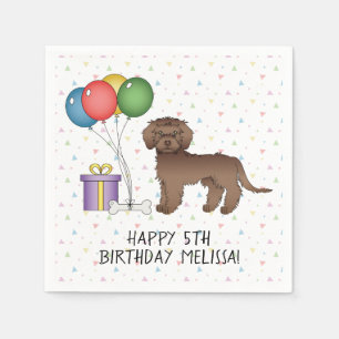 Chocolate Mini Goldendoodle Cartoon Hund Geburtsta Serviette