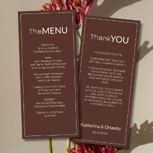 Chocolate-Old-Money-Hochzeitsmenü-Dankeschön-Karte Programm