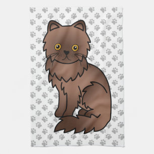 Chocolate Persian Süße Zeichentrick-Katze Illustra Geschirrtuch