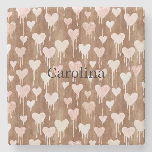 Chocolate Pink Cream Hearts Love Valentine's Day Steinuntersetzer (Vorderseite)