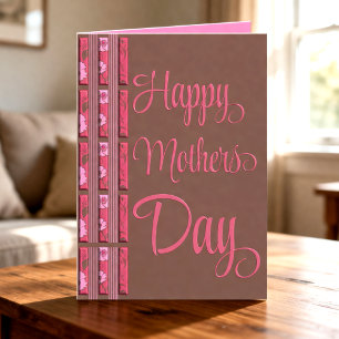 Chocolate & Pink Flowers und Streifen Muttertag Karte