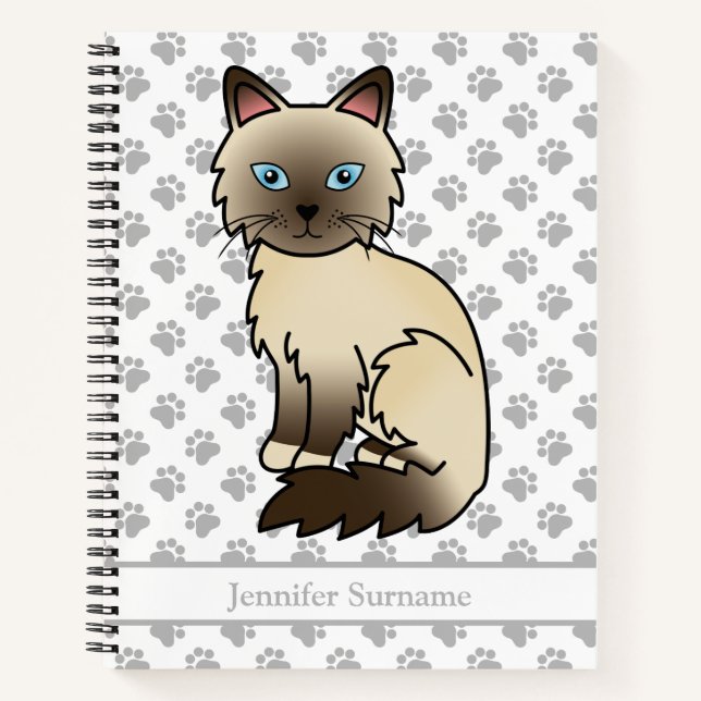 Chocolate Point Birman / Ragdoll Cat & Custom Text Notizbuch (Vorderseite)