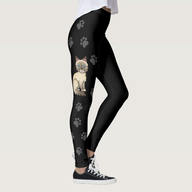 Chocolate Point Tabby Birman Cat & Paws Black Leggings (Rechts)