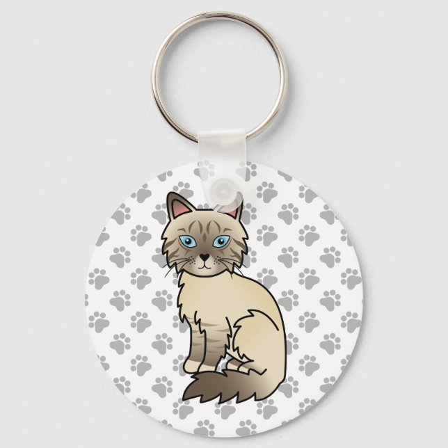 Chocolate Point Tabby Birman / Ragdoll Cat & Paws Schlüsselanhänger (Vorderseite)