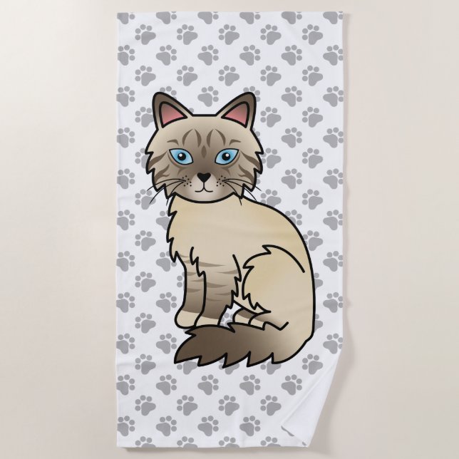 Chocolate Point Tabby Birman / Ragdoll Cat & Paws Strandtuch (Vorderseite)