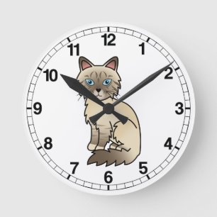 Chocolate Point Tabby Birman / Ragdoll Cat Runde Wanduhr