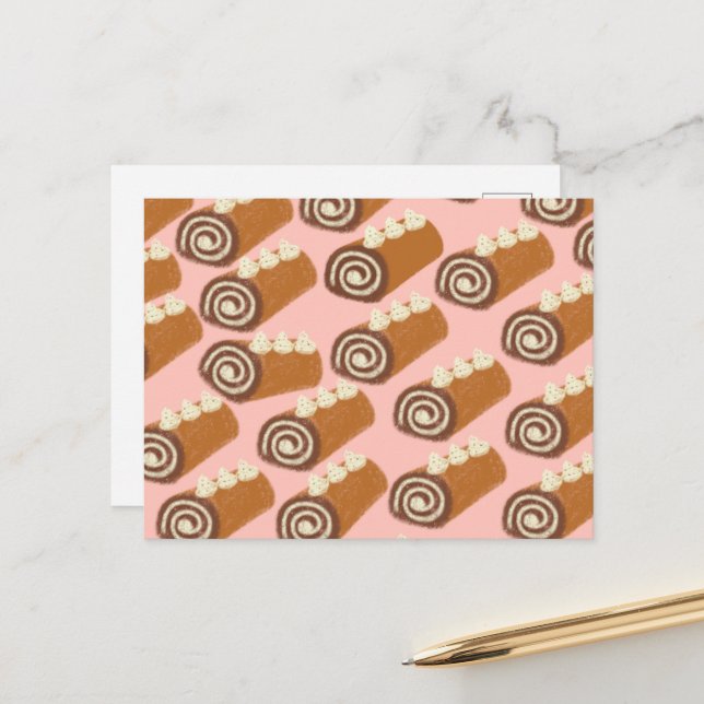 Chocolate Roll Cake Postkarte (Vorderseite/Rückseite Beispiel)