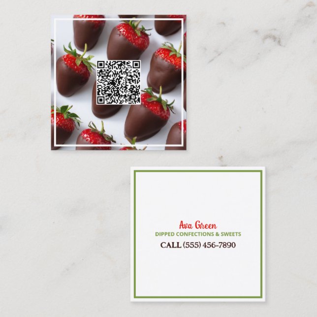 Chocolate Strawberries Custom QR Quadratische Visitenkarte (Vorne/Hinten)
