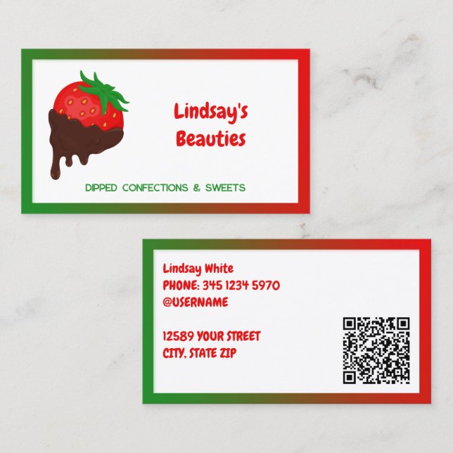🍓 Chocolate Strawberries Custom QR Visitenkarte (Vorne/Hinten)