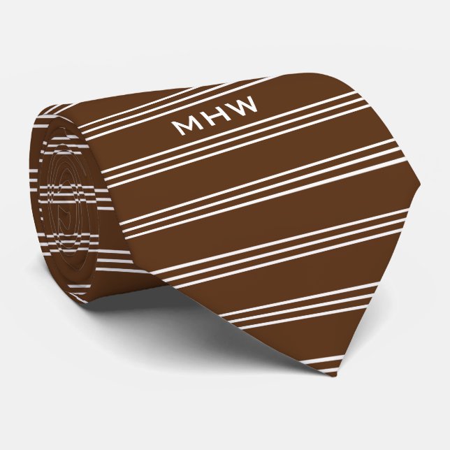 Chocolate Stripes benutzerdefinierte Monogramm-Kra Krawatte (Gerollt)