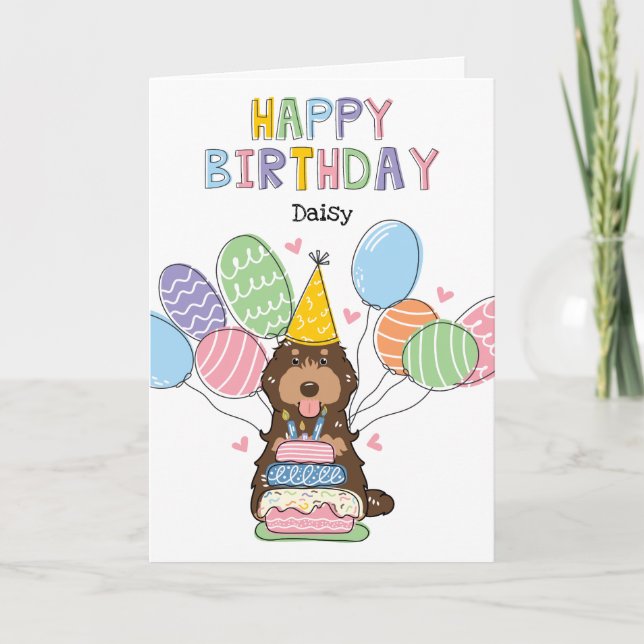 Chocolate Tan Cockapoo Cavapoo Hund Happy Birthday Karte (Vorderseite)