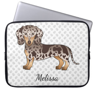 Chocolate & Tan Dapple Kurzhaar-Dachshund & Name Laptopschutzhülle