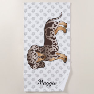 Chocolate & Tan Dapple Kurzhaar-Dachshund & Name Strandtuch
