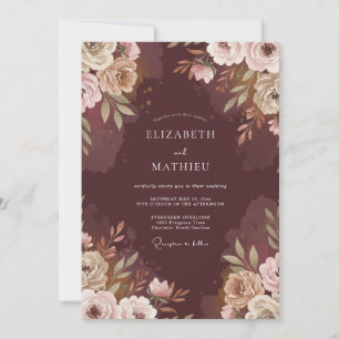 Chocolate-Taupe-Blatt-Hochzeit Einladung