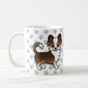 Chocolate-Tricolor Langhaar Chihuahua Hund & Pfote Kaffeetasse