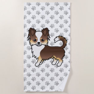 Chocolate-Tricolor Langhaar Chihuahua Hund & Pfote Strandtuch