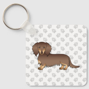 Chocolate- und Lohbrauner Langhaar-Dachshund-Caric Schlüsselanhänger